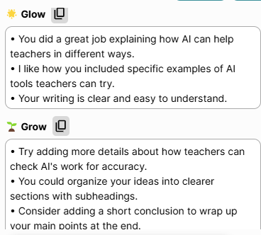 An example of Brisk Teaching providing grows and glows