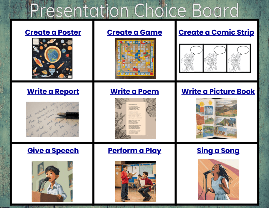 Free Presentation Choice Board for Gifted and Talented Students