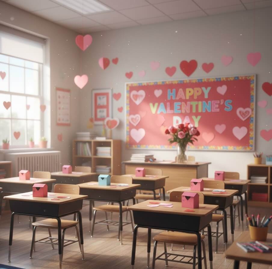 Upper Elementary Classroom Decorated for Valentine's Day