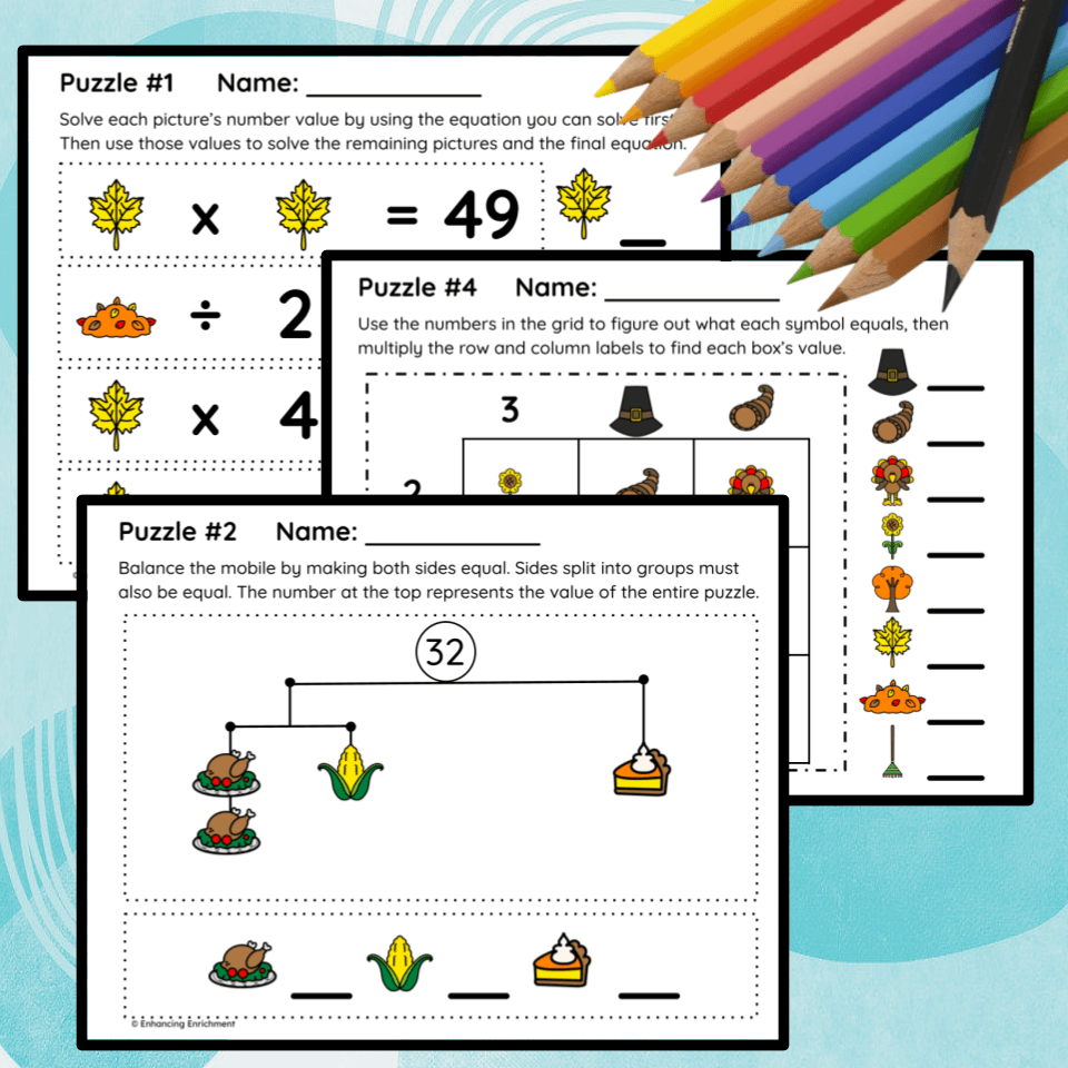Free Fall Math Puzzles