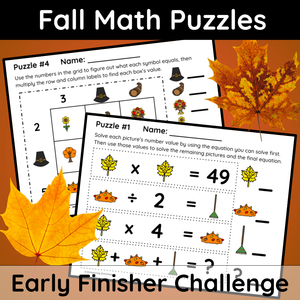Free Fall Math Puzzles for Early Finishers